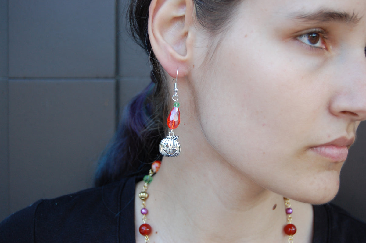 Metal Jack'o'Lantern Dangle Earrings