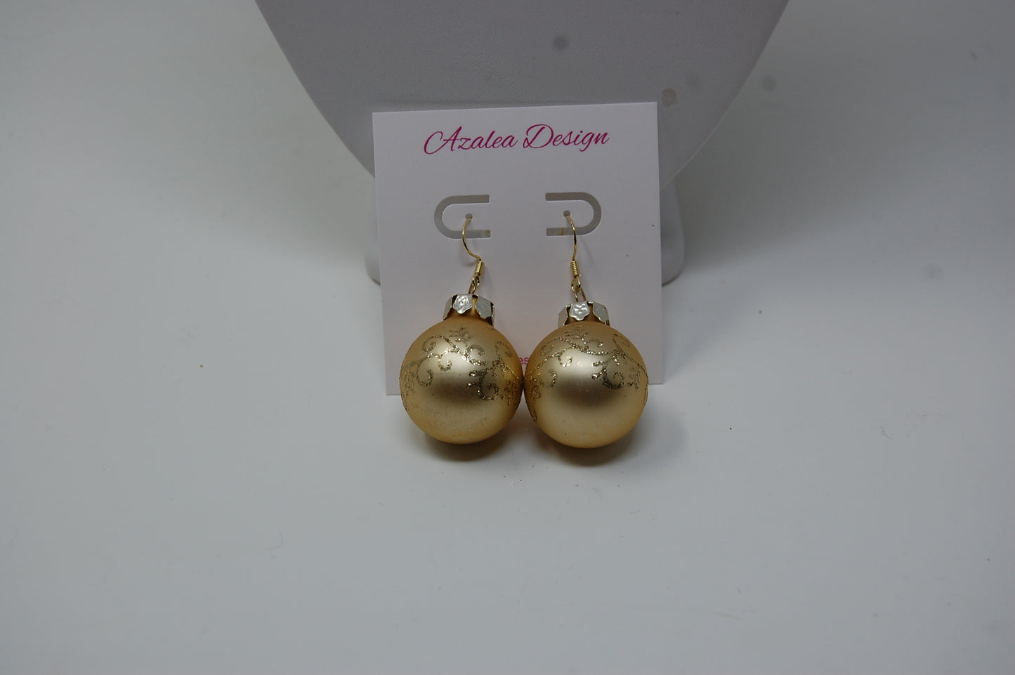 Matte Gold with Gold Glitter Swirl Ornament Dangle Earrings