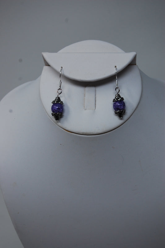 Purple Crackle Bead Dangle Earrings