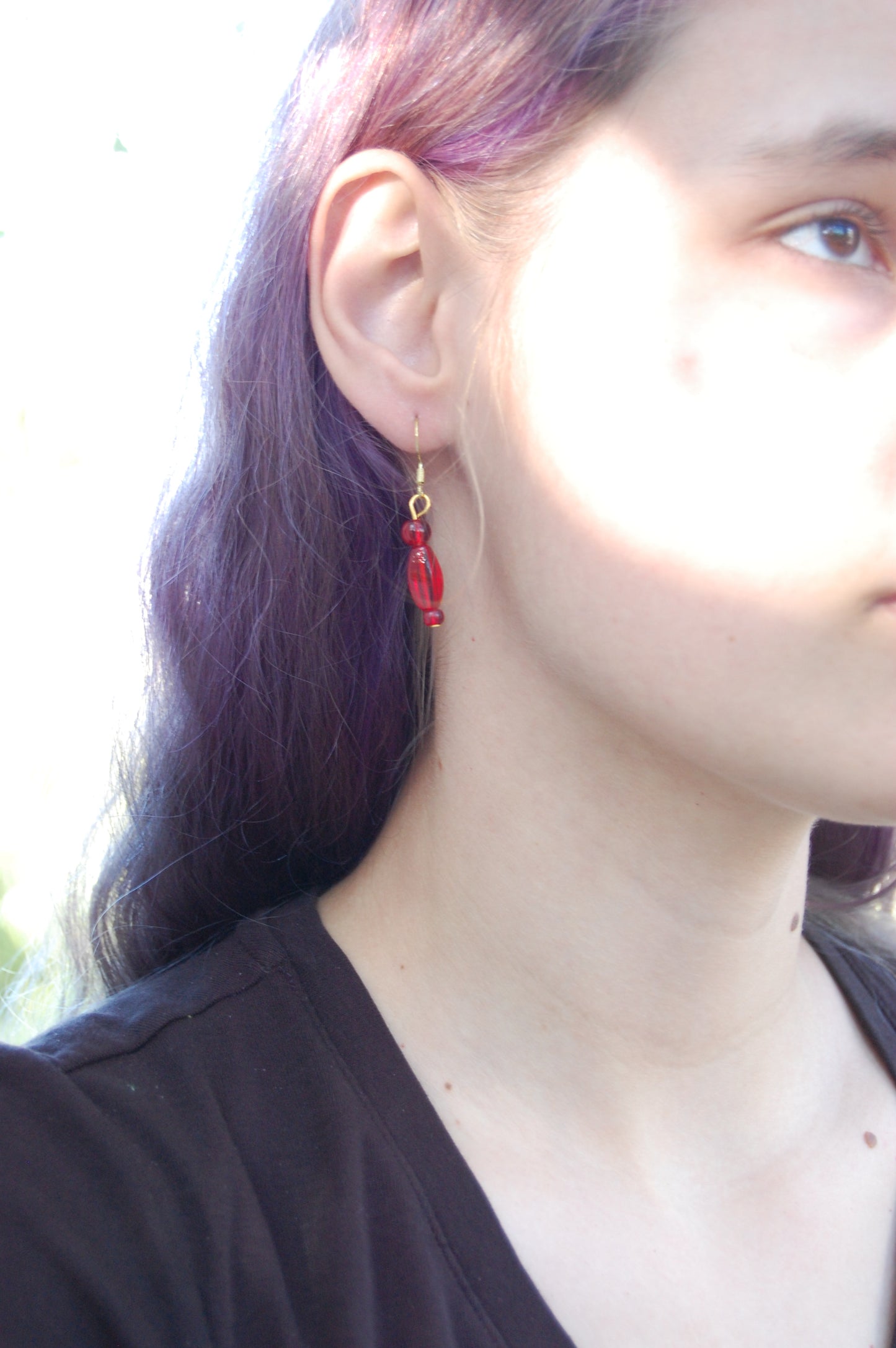 Red Bead Dangle Earrings