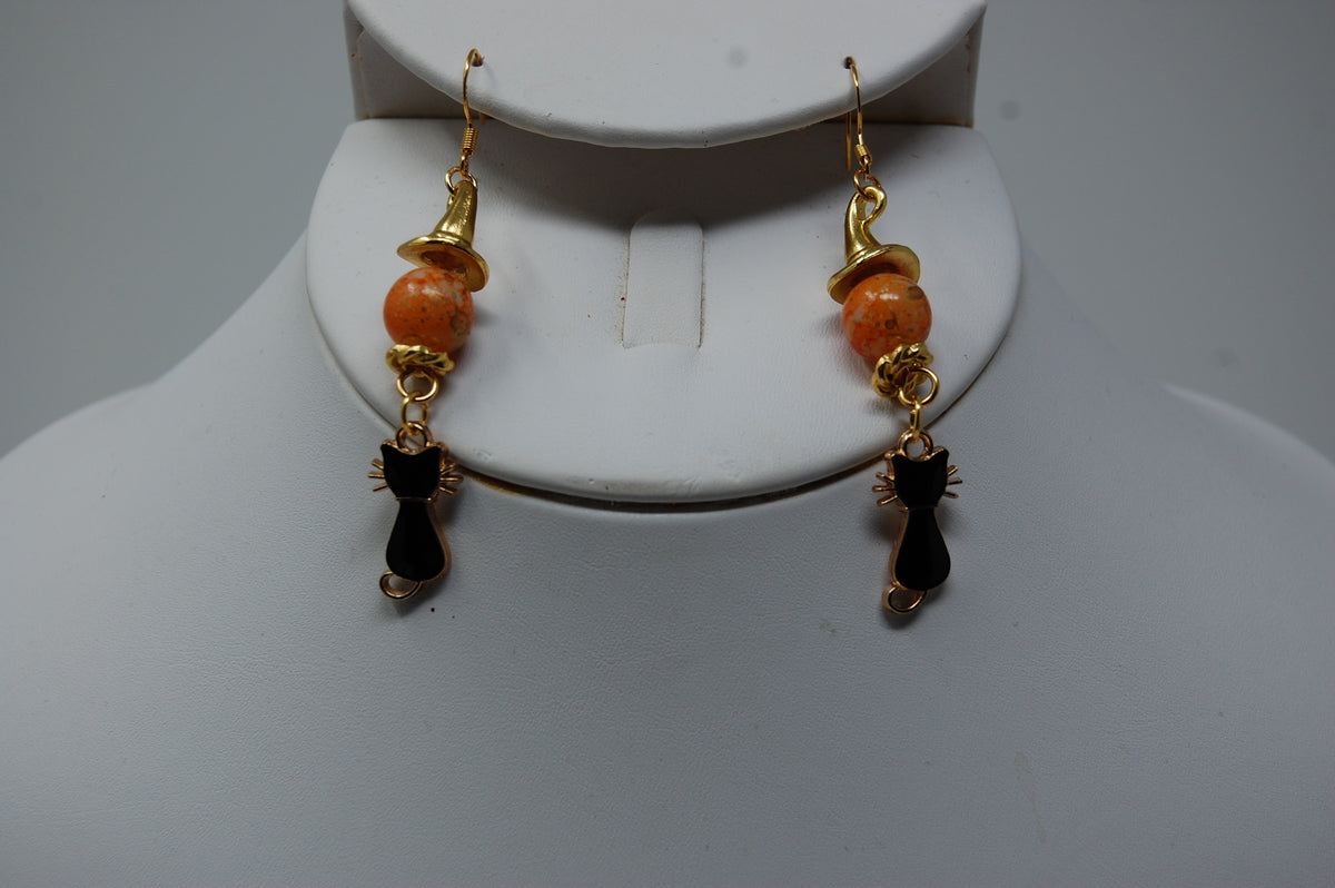 Black Cat and Witch Hat Dangle Earrings