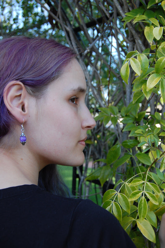 Purple Crackle Bead Dangle Earrings