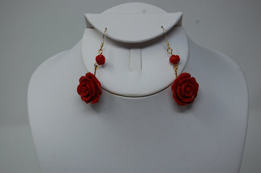 Red Rose Dangle Earrings