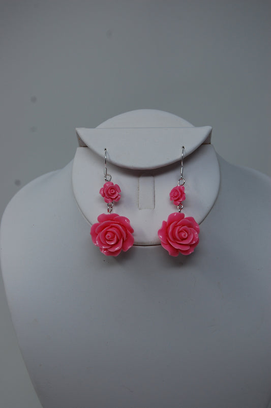 Pink Rose Dangle Earrings