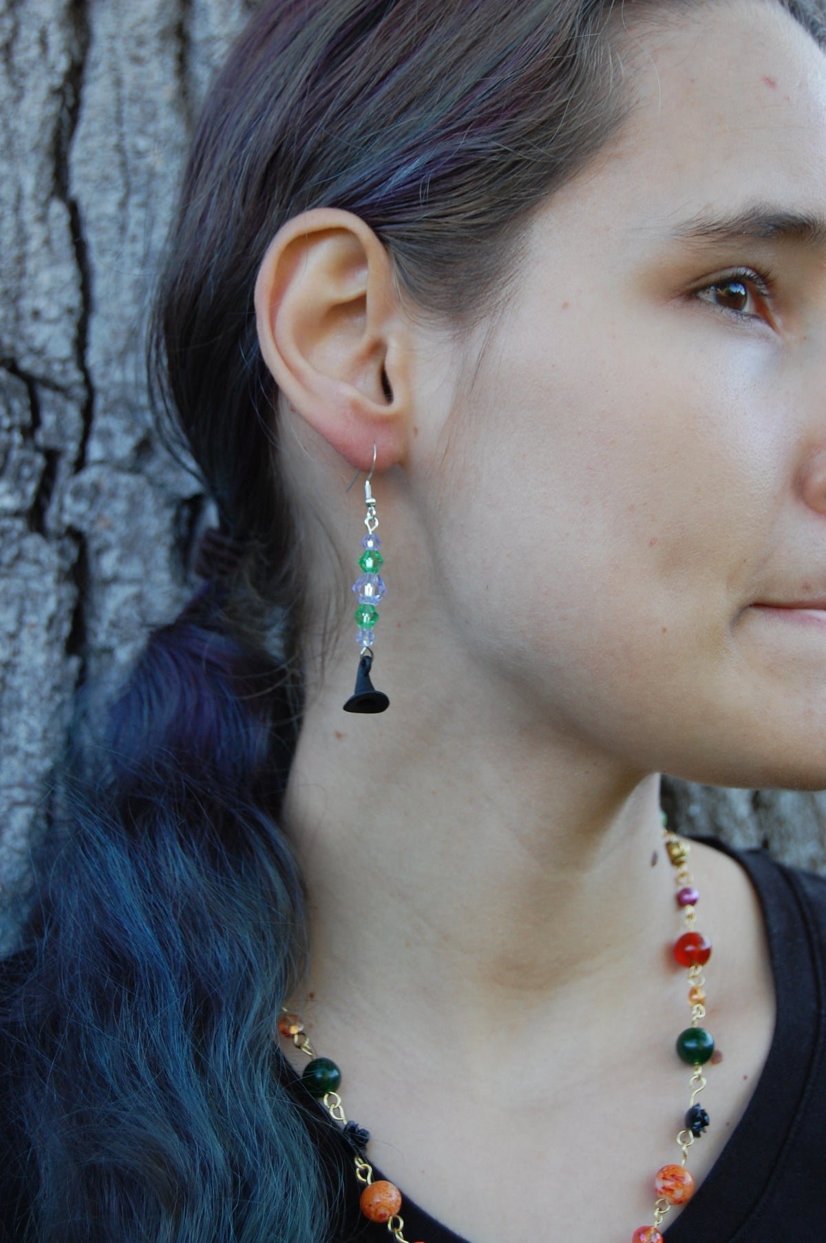 Multi-Colored Beaded Witch Hat Dangle Earrings