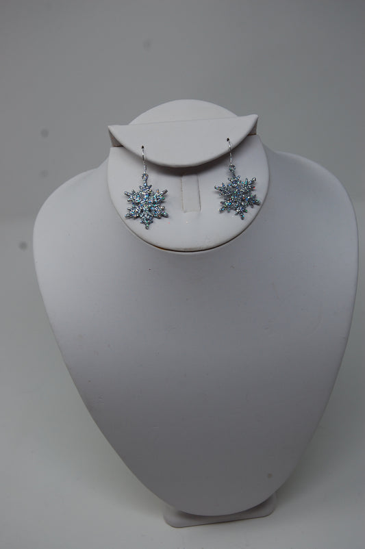 Silver Holographic Snowflake Dangle Earrings