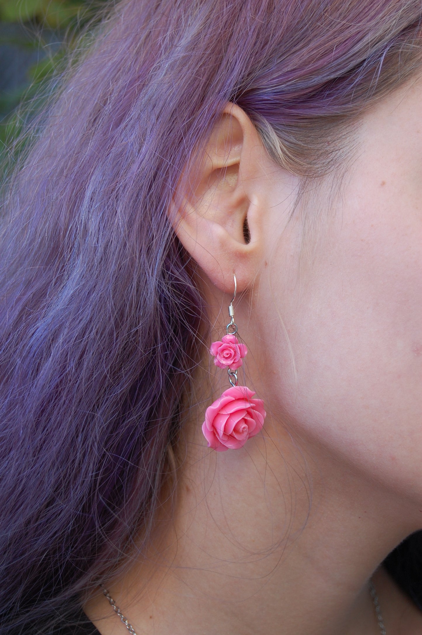 Pink Rose Dangle Earrings