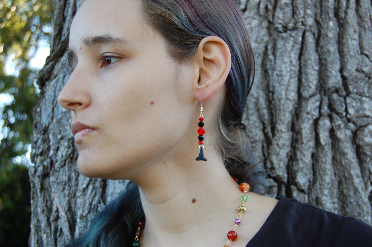 Multi-Colored Beaded Witch Hat Dangle Earrings