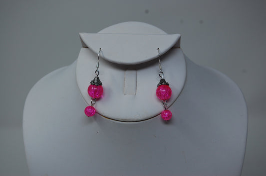 Pink Crackle Bead Dangle Earrings