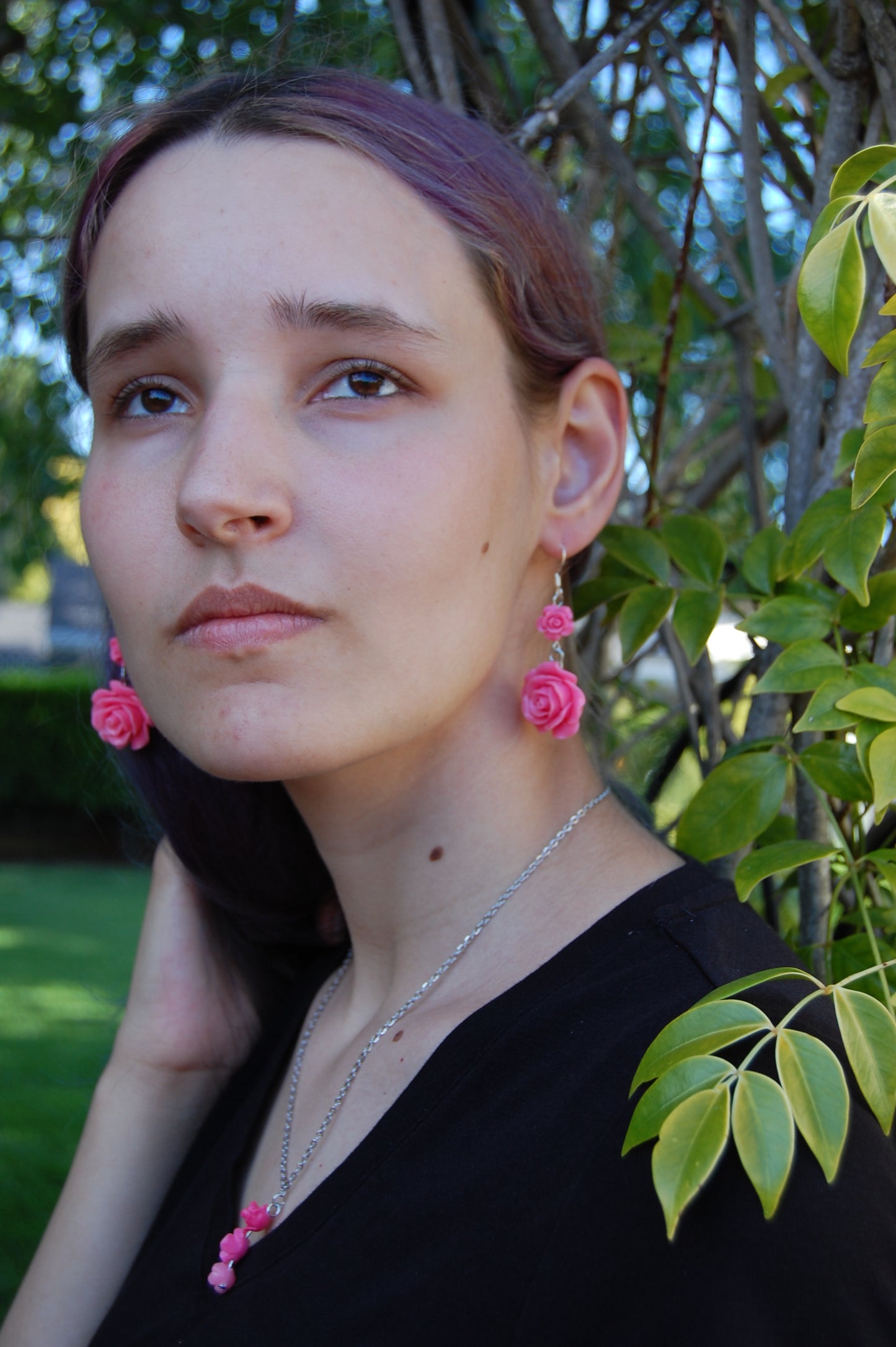 Pink Rose Dangle Earrings