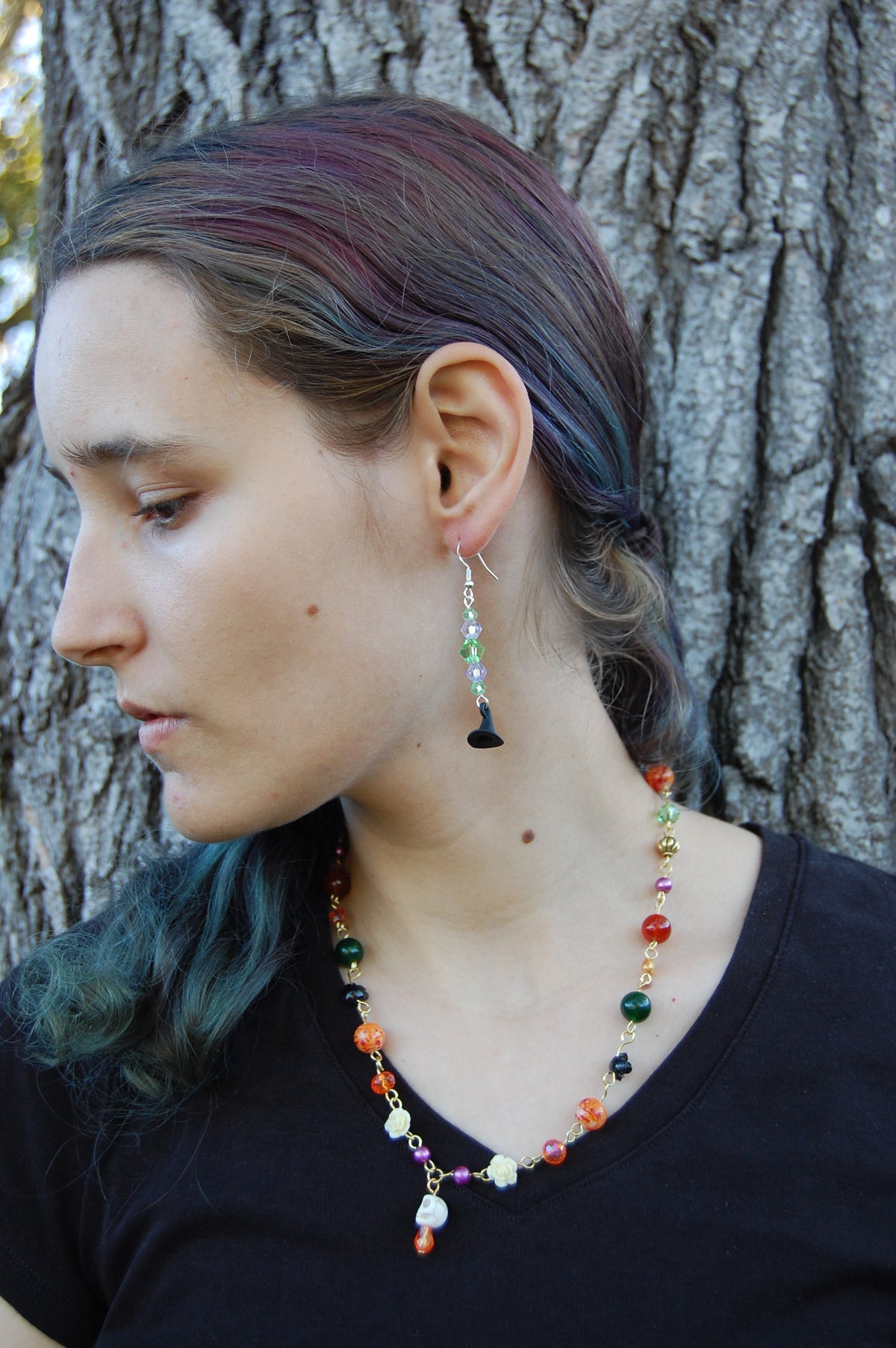 Multi-Colored Beaded Witch Hat Dangle Earrings
