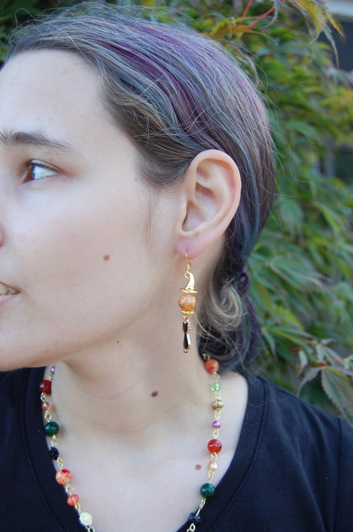 Black Cat and Witch Hat Dangle Earrings