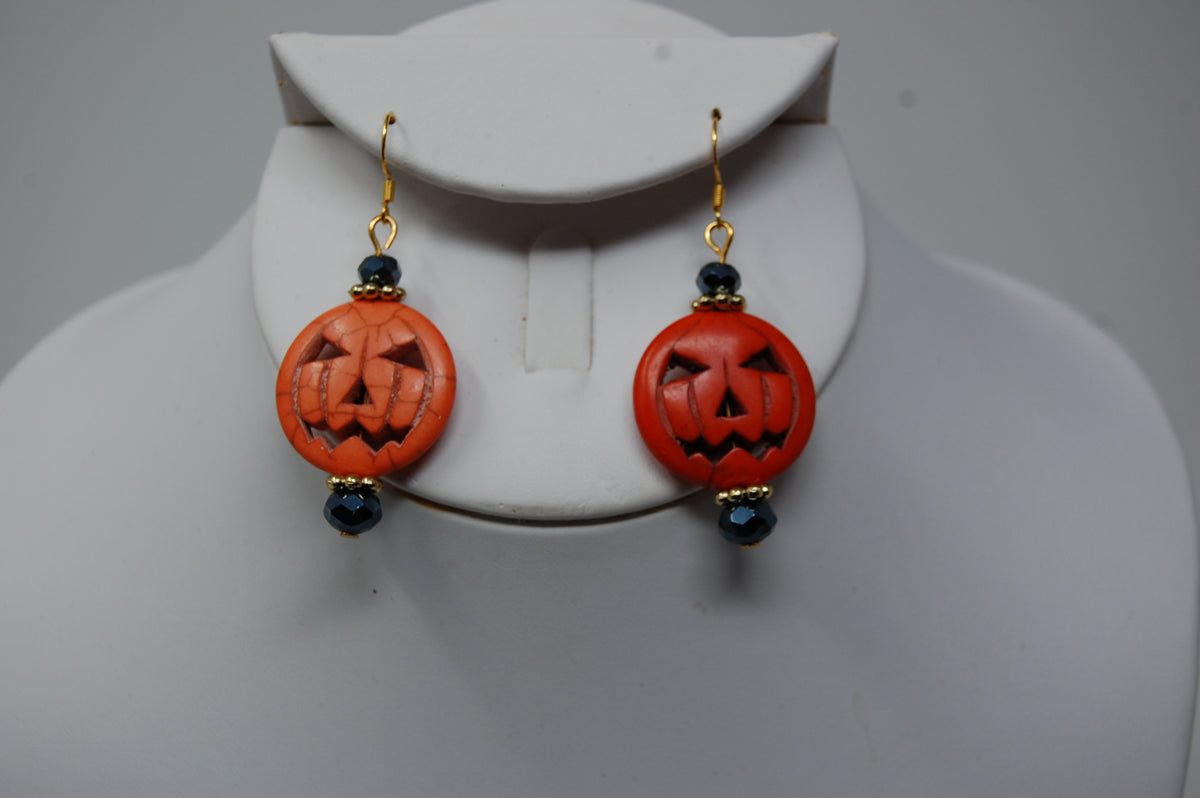 Large Orange Jack'O'Lantern Dangle Earrings