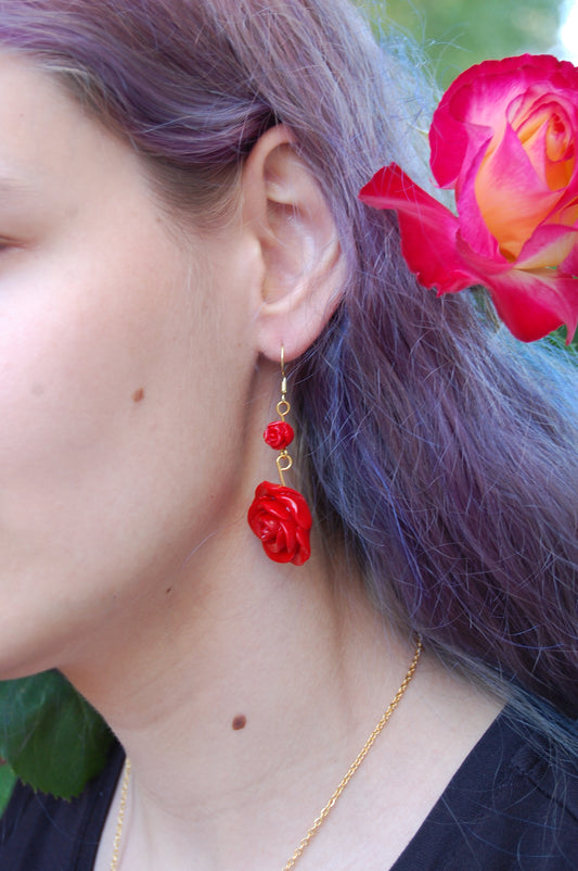 Red Rose Dangle Earrings